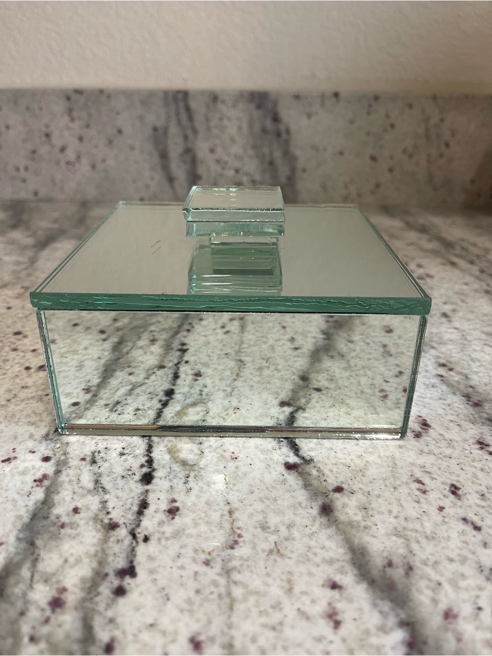 Vintage Glass Mirrored Trinket Box with Faceted Knob